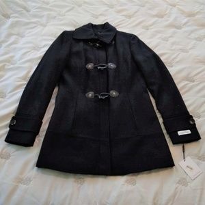 LIKE NEW Calvin Klein Navy Toggle Wool Blend Coat Sz 2